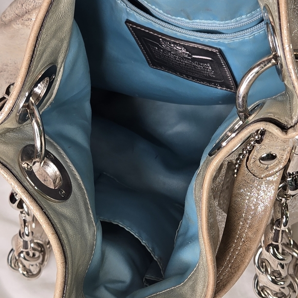 Coach Madison metallic silver beige hippie hobo/shoulder tote bag thatch design - Picture 12 of 17